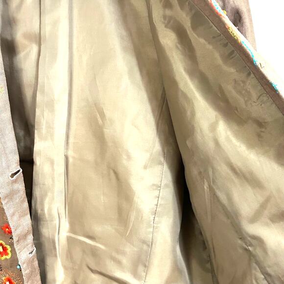 Silk Land Linen Beaded Embroidered Blazer Jacket Size 12 - Picture 9 of 11
